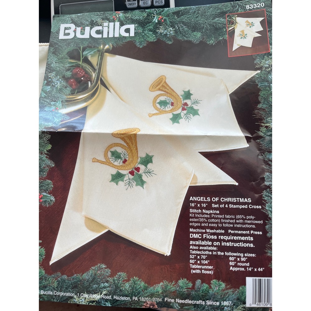 Bucilla Angels of Christmas Stamped Cross Stitch Napkins Set of 4 Vintage 83320